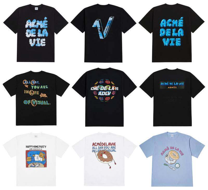 [acme de la vie] ★ With the HiddenTag OVERSIZED★ ADLV RAINBOW CLOUD SKY V LOGO ICE CREAM EMBO POINT MIRROR BALL JP VER HOME PARTY GOALKEEPER BAGELS SKYBLUE SHORT SLEEVE T-Shirt Casual Men Tshirt Women