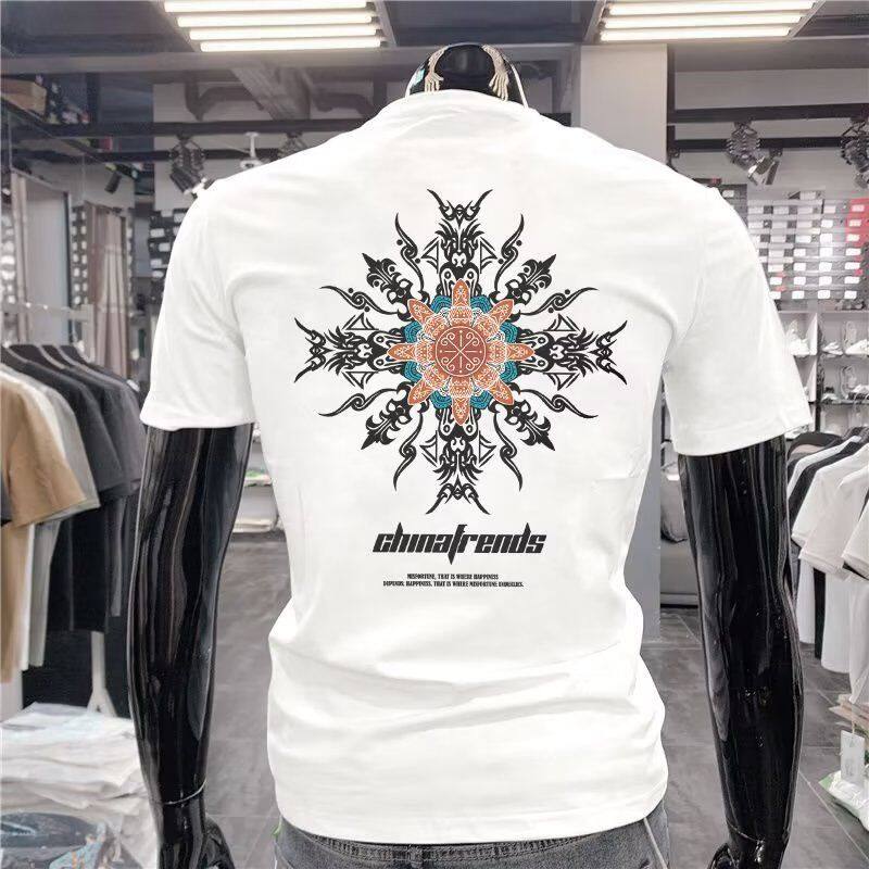 Pure cotton men's slim fitting sleeved bottom shirt spring/summer men's clothing and style printed round neck short sleeved T-shirt for men0LDJ