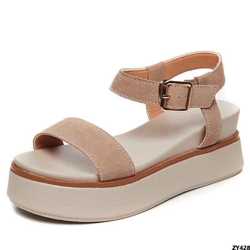 ins High Heels New Wedge Sandals Fairy Style Student 20236cm Women's Muffin Leather All-Match Thick-Soled Women