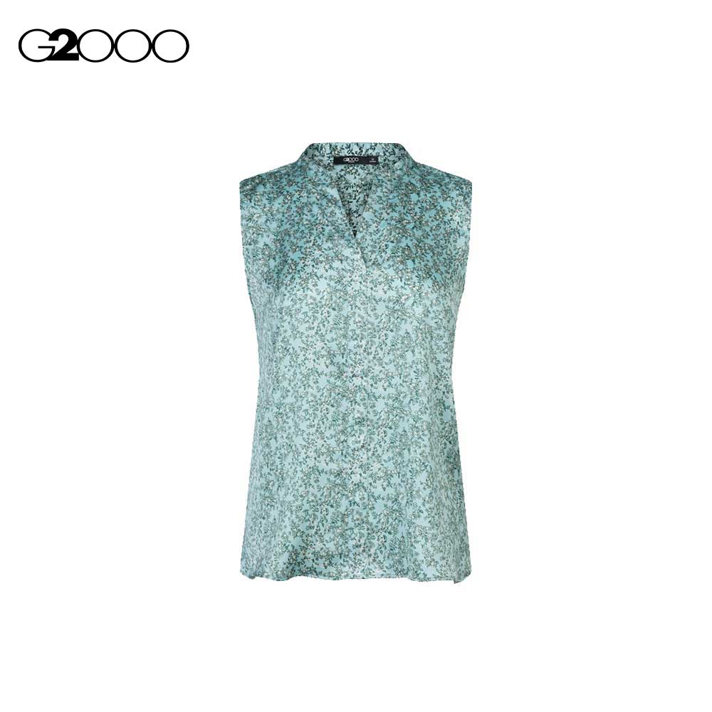 G2000 Women Floral Print Top With Ruffled Stand Collar