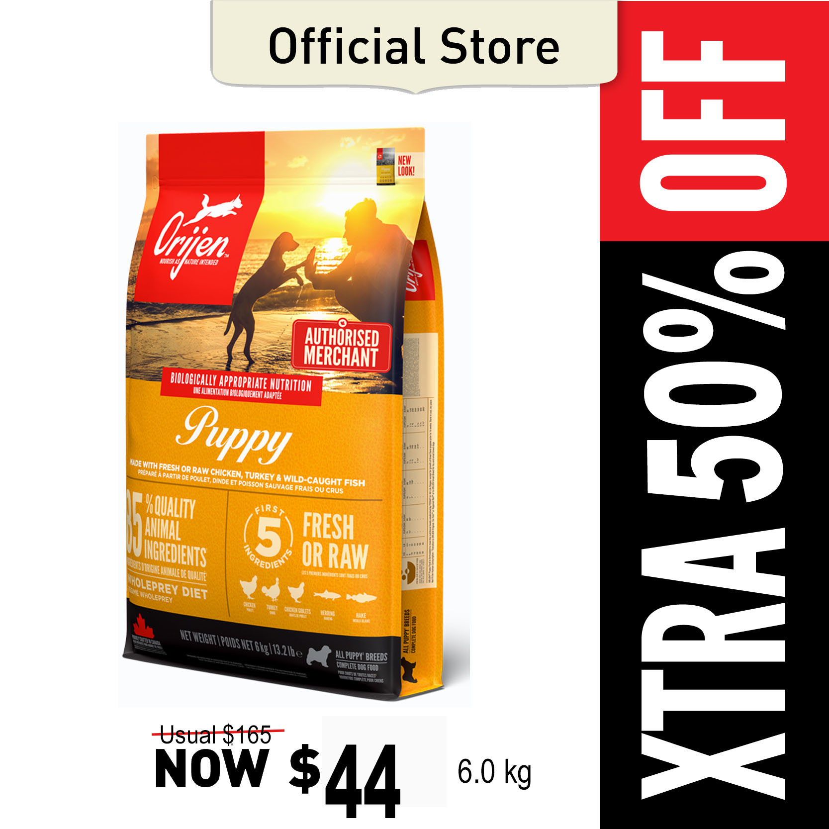 Xtra 50% OFF ORIJEN Puppy 6kg (Expiry 31/07/23)