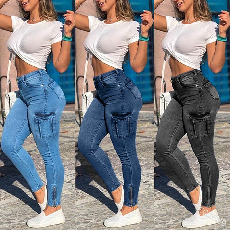 Casual Zone shop  Women Fashion Skinny Slim Fit Jeans Casual High Waist Denim Long Pants with Pocket and Zipper Hip Lifting Leggings Street Style Jeans Women Trousers