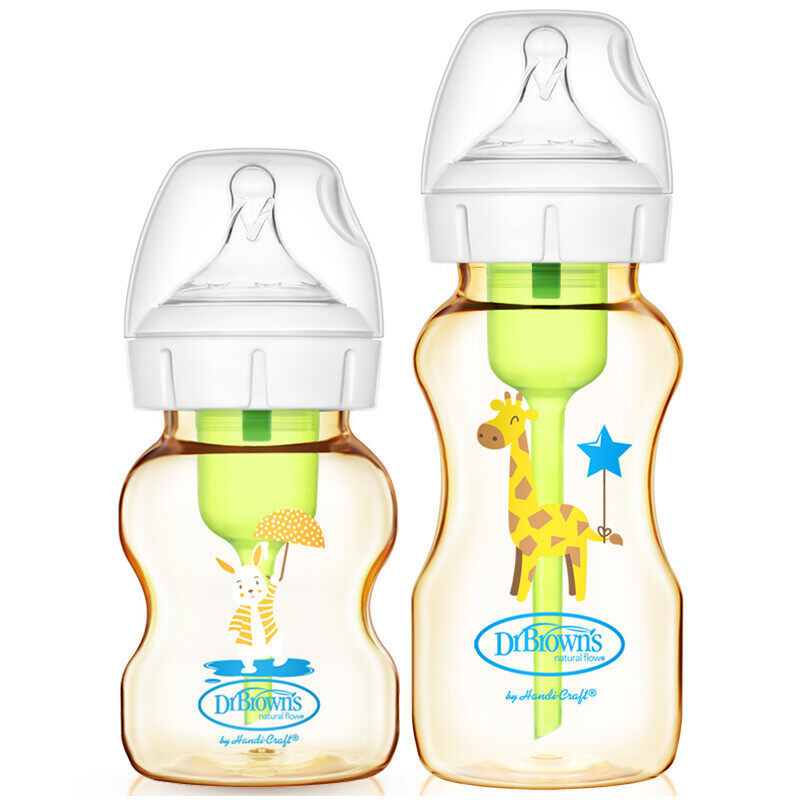 KINDLYS Baby Bottle Dr. Brown's Aibao selection series baby wide-caliber PPSU cartoon feeding bottle is easy to withstand falling and anti-flatulence feeding bottle