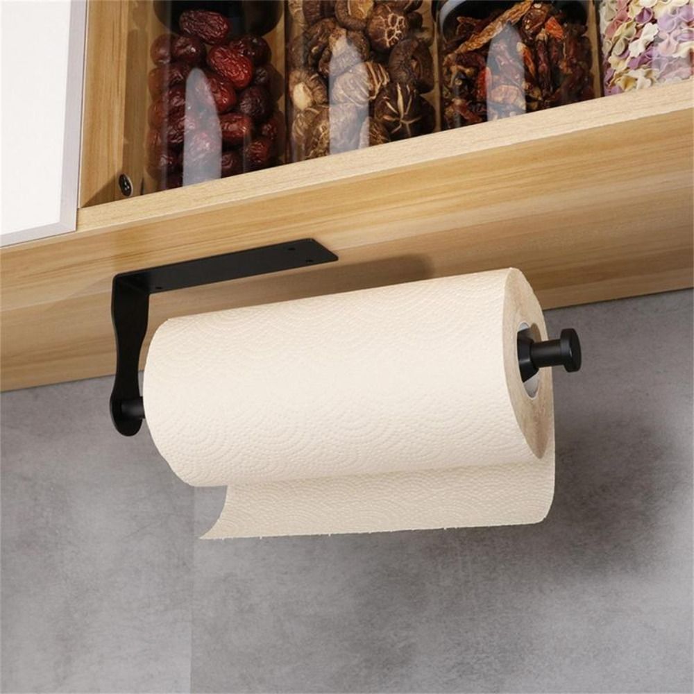 MARISAR 1Pcs Waterproof No Punching Kitchen Bathroom Supplies with Damping Function Under-cabinet Roll Paper Rack Tissue Towel Roll Dispenser Toilet Paper Holder Paper Towel Holder