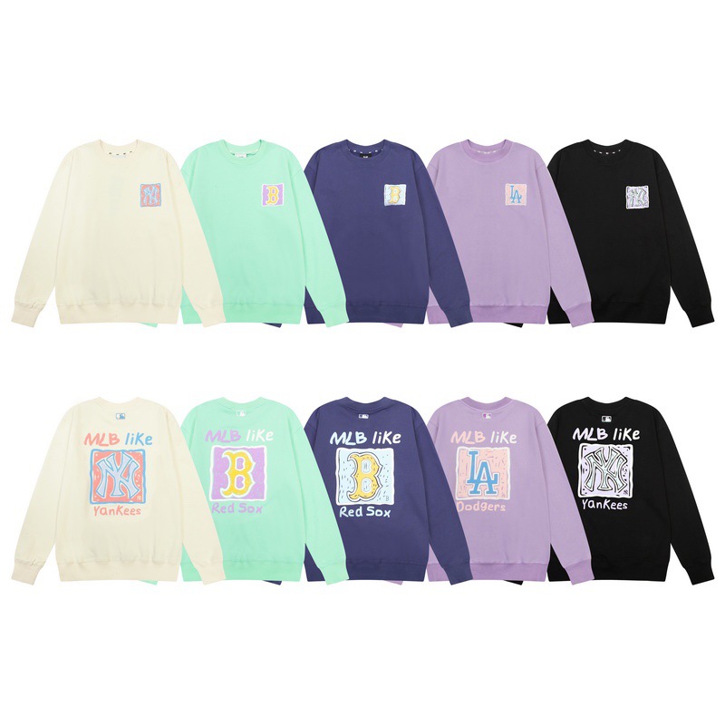 High Version 2022 Autumn and Winter New MLB Square Graffiti Casual round Neck Long Sleeve Sweater with Large Logo on the Back