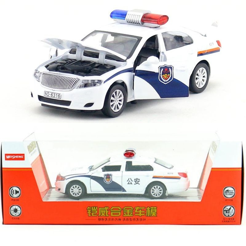 Kaiwei alloy 1:32 simulation red flag police car traffic model toy pull back sound and light four doors