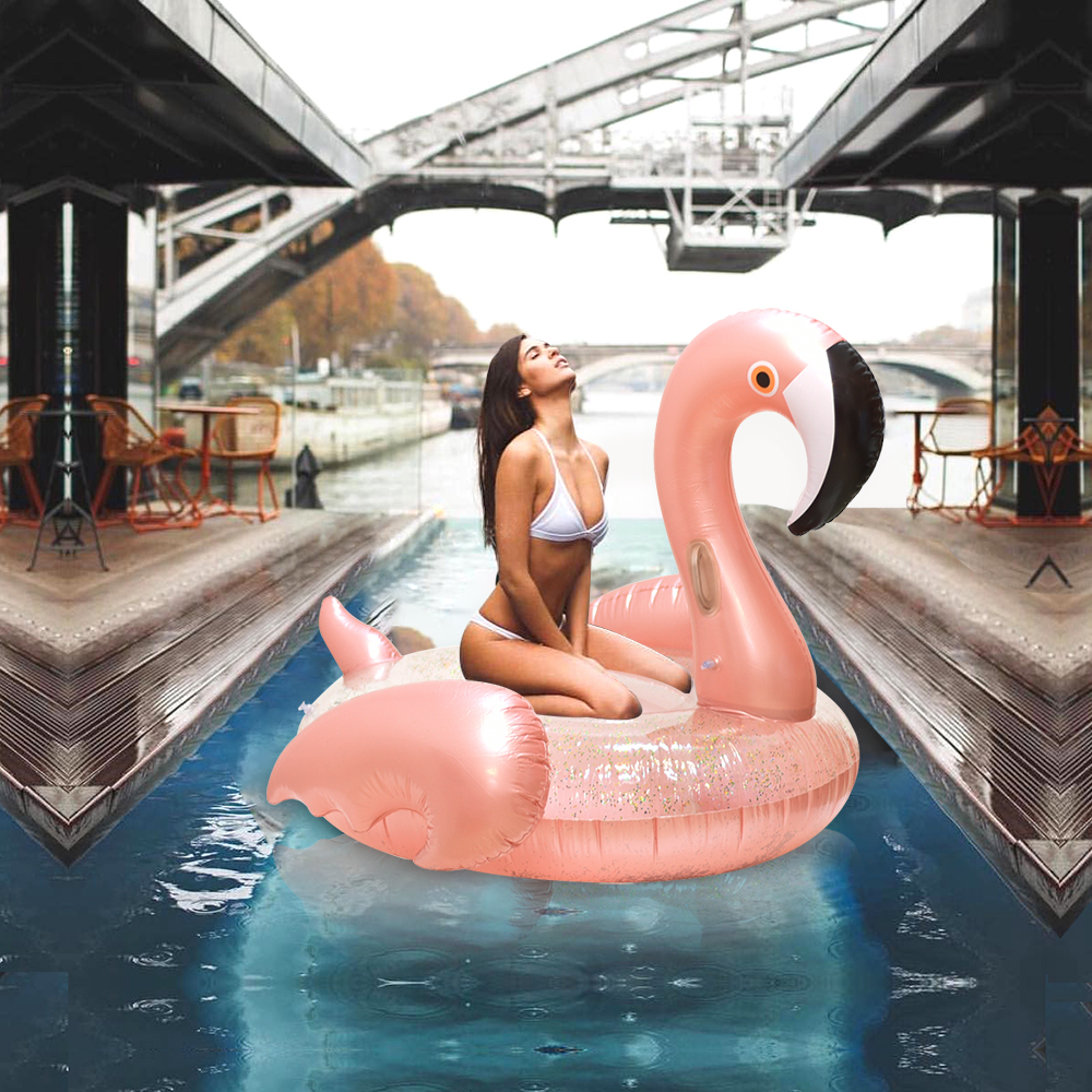 Rose Gold Inflatable Flamingo Pool Float Seat For Kids Swimming Ring Circle Giant Air Mattress Beach Party Water Toys
