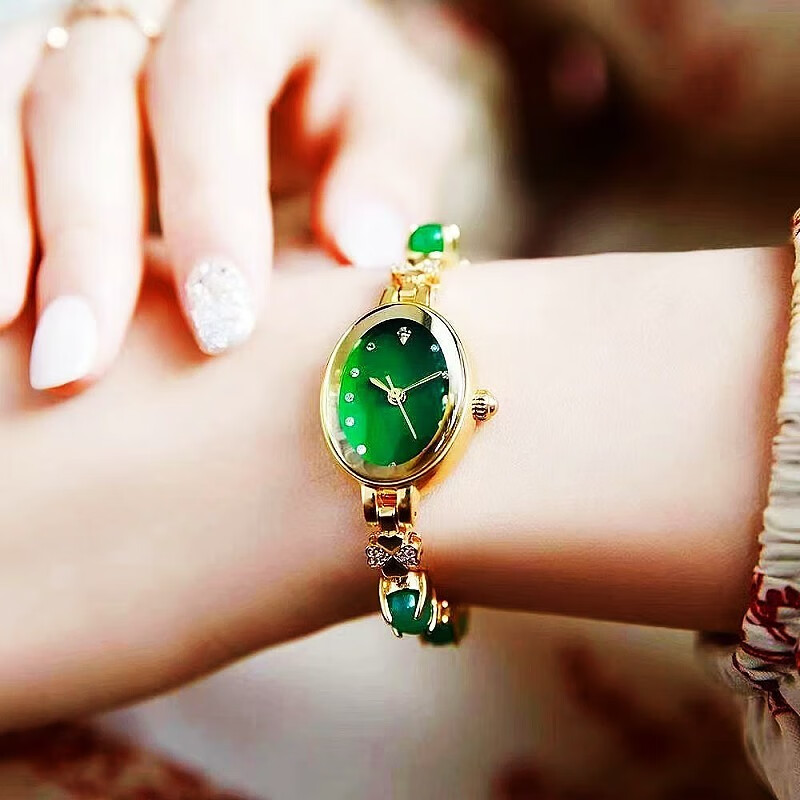 Melo Poems （Merlots） Women's Watch Goddess Light Luxury High-End celet Watch Luxury Chain Watch Jade Green Gold Inlaid with Jade Jewelry Buckle