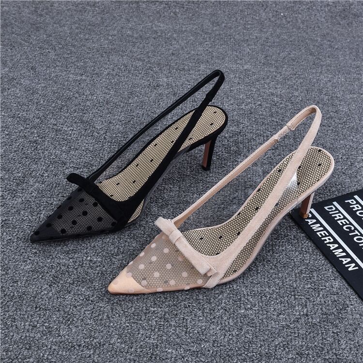 Summer] High Heels Mesh Stiletto Heel Fairy Style Pointed New [Polka Dot IETQ