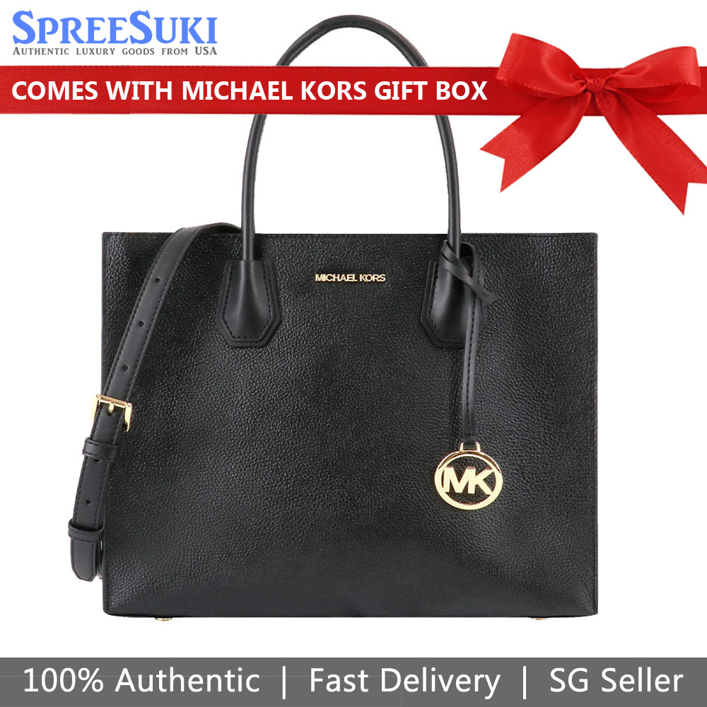 Michael Kors Handbag In Gift Box Crossbody Bag Shoulder Bag Mercer Large Pebbled Leather Black # 35T2GM9S3L