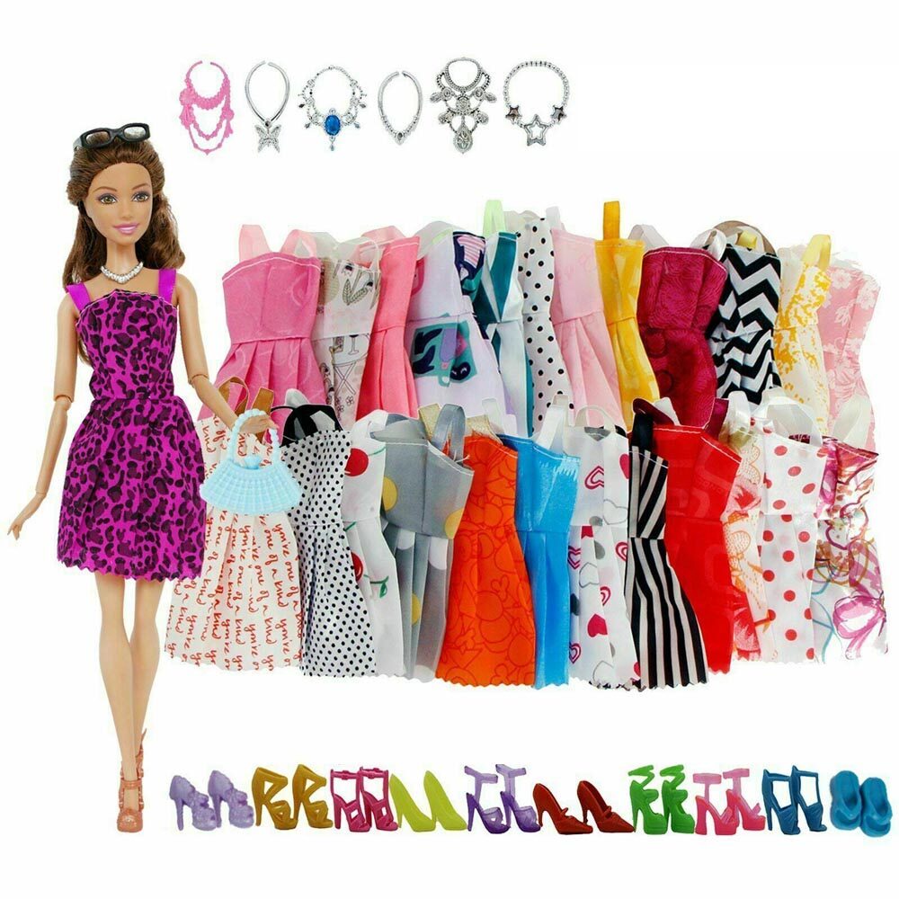 32Pcs Fashion Handmade Barbie Doll Party Dress Clothes Mixed Styles Randomly The most popular children's Day Gift Birthday Gift New Year gift (No dolls)