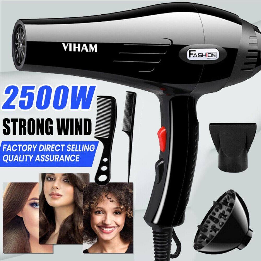 NLUU Hair Care Ionic Blow Black Hairdryer 2500W with 3 Heat Professional Hair Dryer