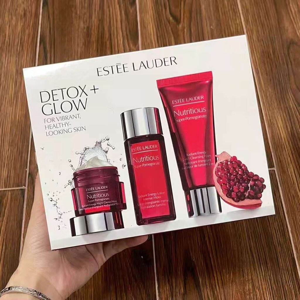 Estee Lauder Red Pomegranate Three-Piece Set Medium Sample Cleanser Cream Moisturizing Antioxidant