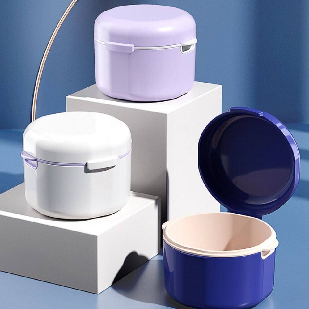 JIYAN2866 Healthy Cleaning Case Strainer Portable Denture Bath Box Oral Orthodontic Retainer Soaking Container Braces Denture Storage Box