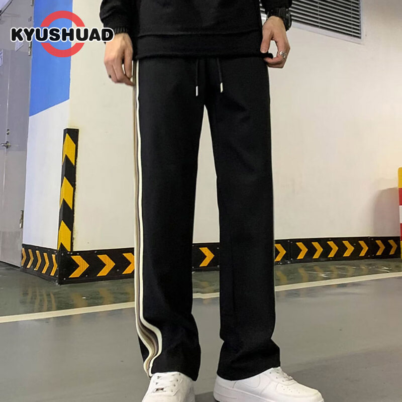 KYUSHUAD Casual pants men and women straight tube trend versatile youth pants men's popular logo sports pants wide leg pants