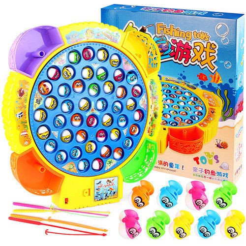 Children Electric Rotating Fish Fishing 45 fishes Rod Game Music Player Kids Toy