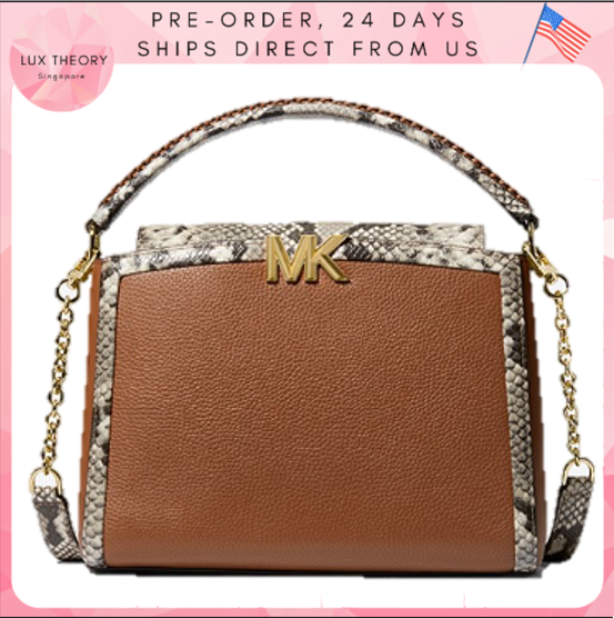 Pre-order: MICHAEL KORS Karlie Medium Pebbled and Snake Embossed Leather Satchel In Luggage  30F2GCDS2L