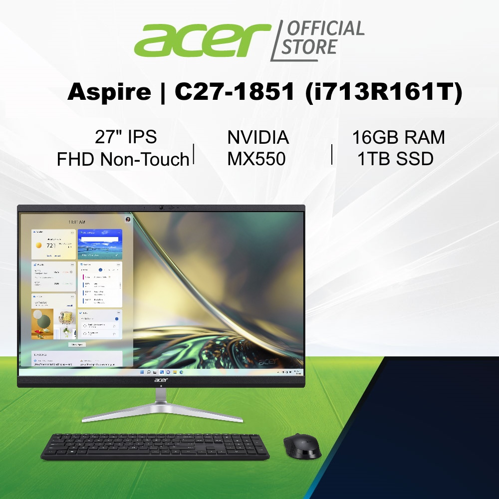 Acer Aspire C27-1851 (i713R161T) 27- Inch IPS FHD All-In-One Desktop | i7-1360P | 16GB RAM