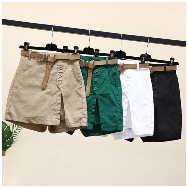 Women's Cotton Pants Skirt Summer Korean Style Solid Ladies Shorts Casual Oversized Elasticated Waist Split Female Culottes