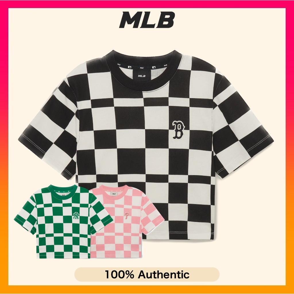 MLB Women's Checkerboard Pattern Cropped T Shirt (2023 NEW)