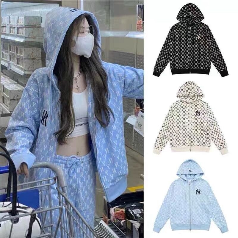 original NEW MLB NY the spring and autumn period and the hooded fleece female restoring ancient ways the yankees are covered the niche fashion knitting cardigan jacket coat male cotton Korean style