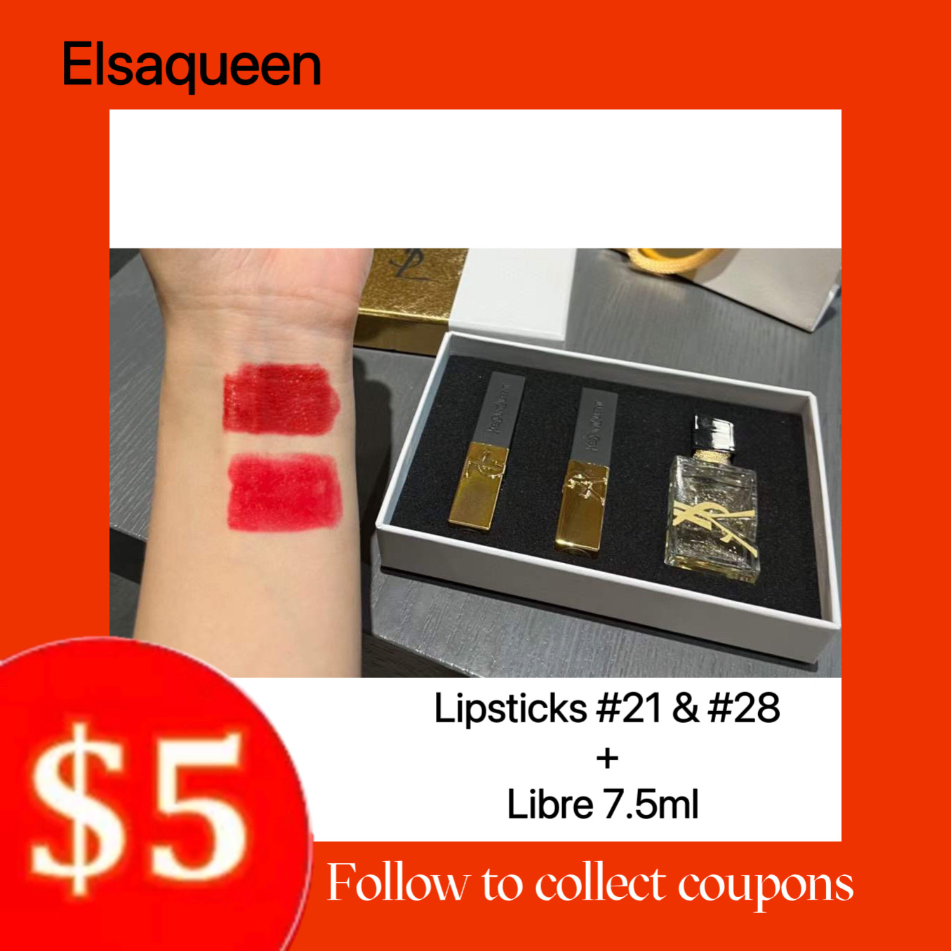 YSL libre and lipsticks perfume set - [ YSL Rouge Pur Couture the slim #21+#28 , YSL libre EDP miniature 7.5ml | Saint Laurent gift set | brand new 100% original ]