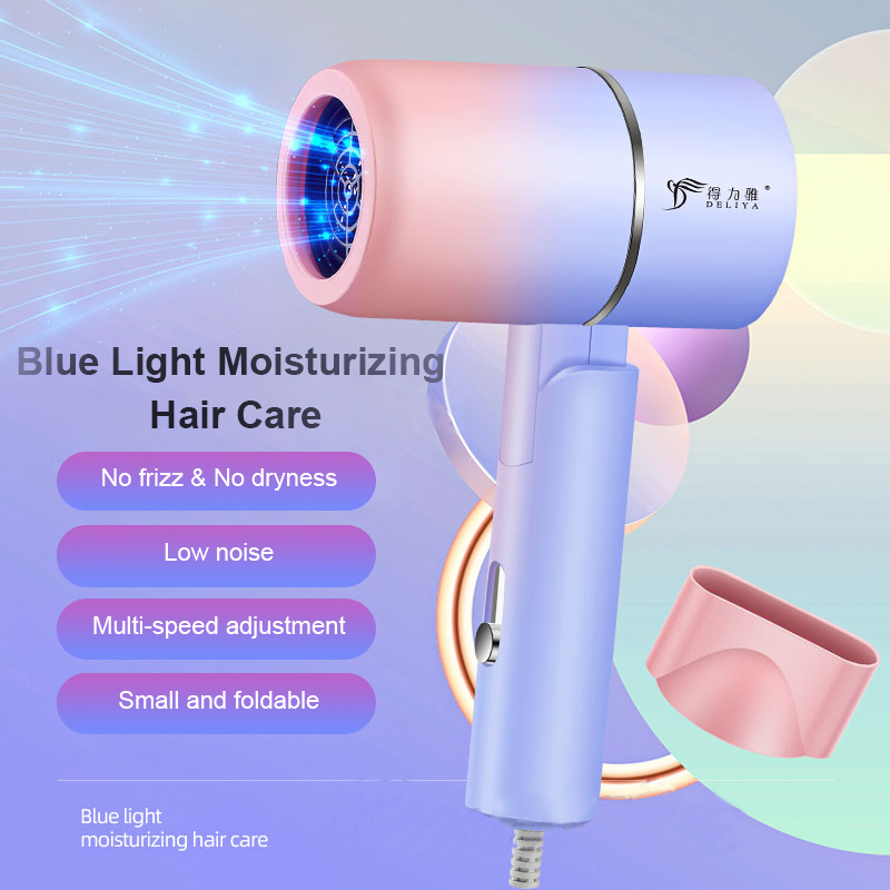 DELIYA Foldable Mini Hair Dryer Blue light Negative ion Hairdryer 1000W Fast Dry Strong Wind 3 Modes Hair Blower
