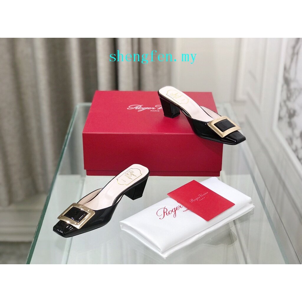 Roger vivierˉSquare Buckle Half Drag Muller Middle Heel Casual Women's Shoes (Heel Height: 4.5cm)