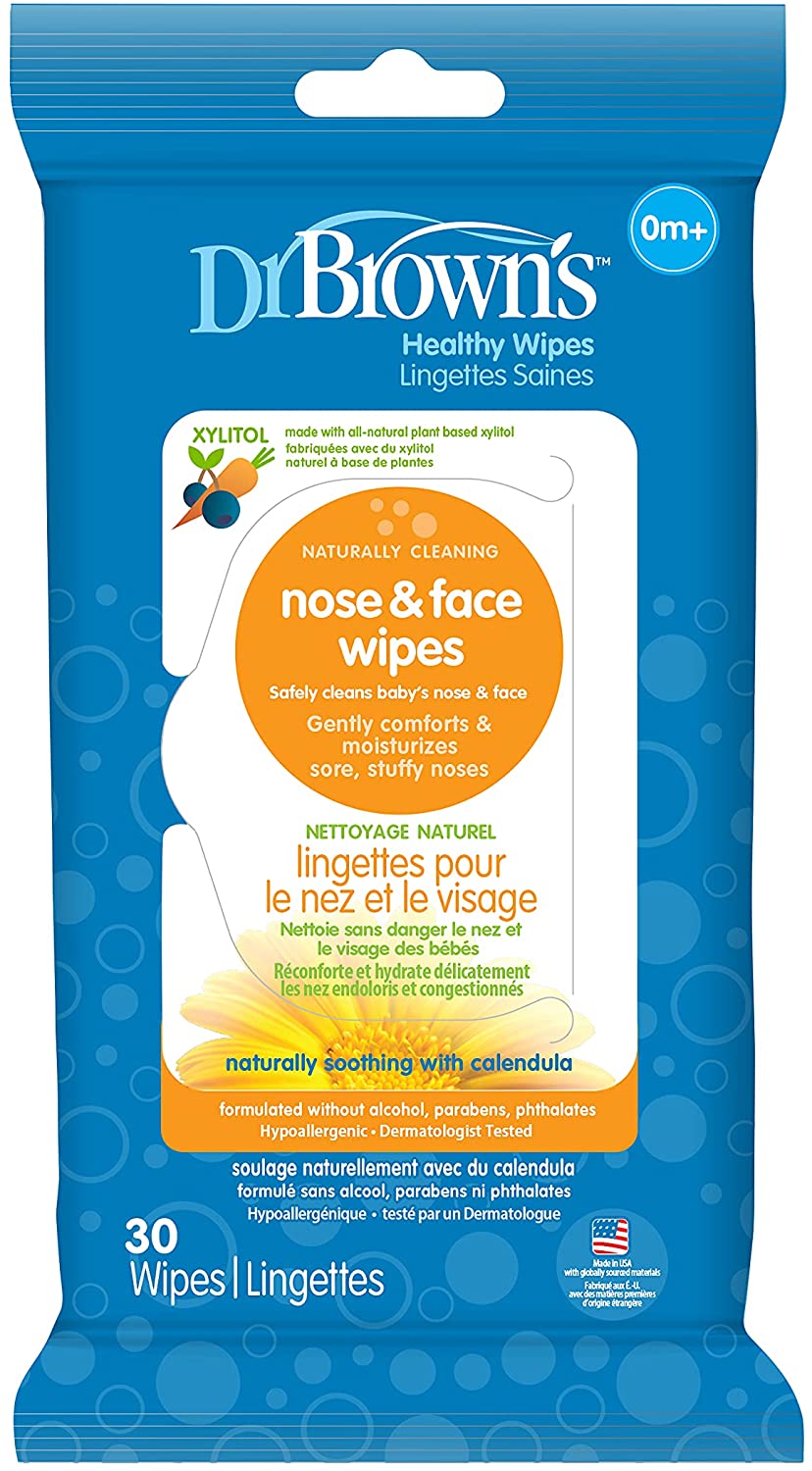 Dr Brown Calendula Baby Nose & Face Wipes 30 Pcs - 0M+ | baby face wipes / baby wipes / baby dry wipes / baby tissue dry