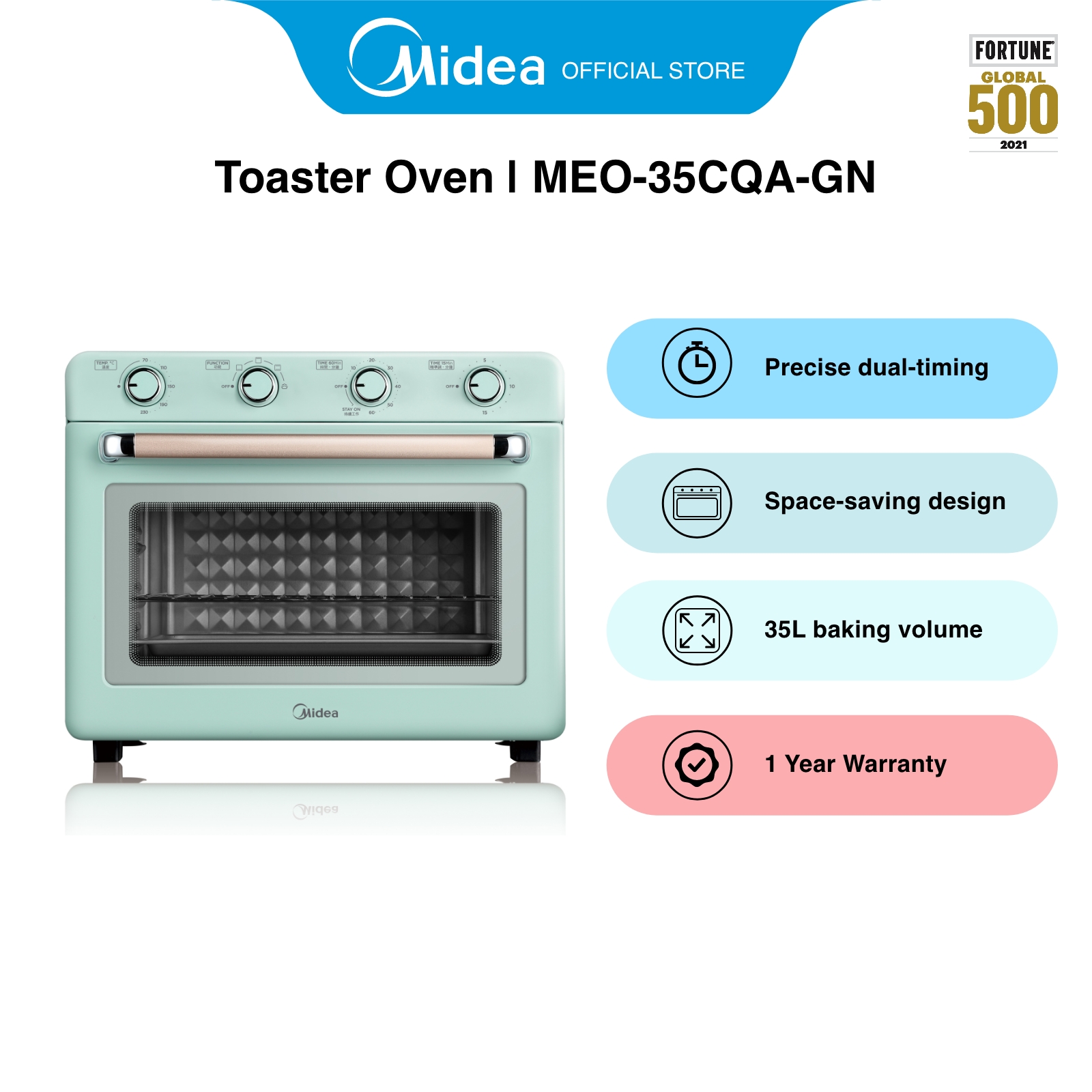 Midea MEO-35CQA-GN Light Green Electric Oven, 35L