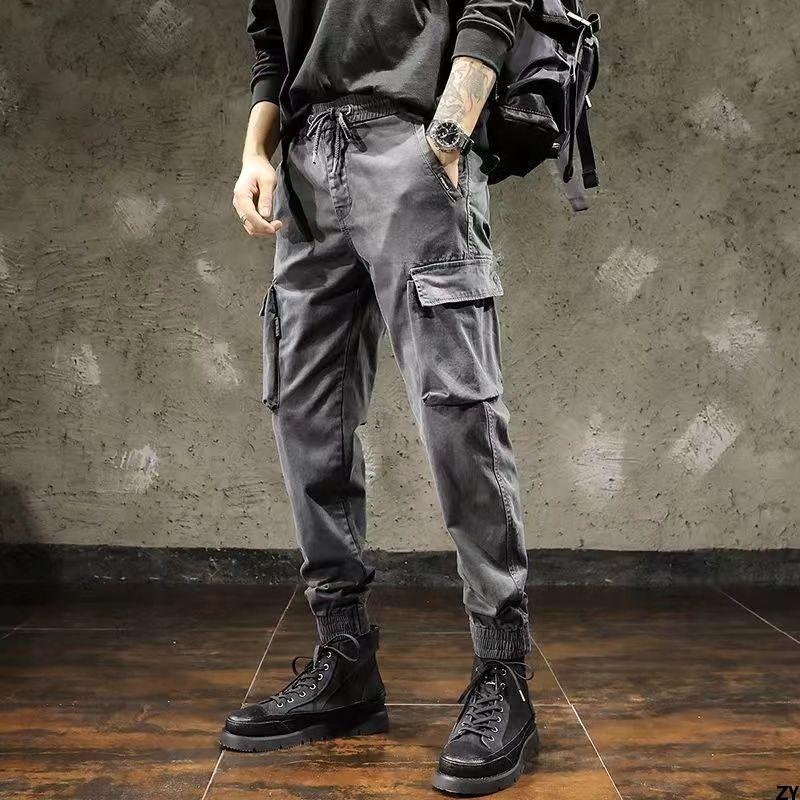 Wear-Resistant Fashion nd Multi-Pocket Hong Kong Style Pants Sports Pants Men's plus Size Workwear Casual Pants Fat Brother Ankle-Tied Loose