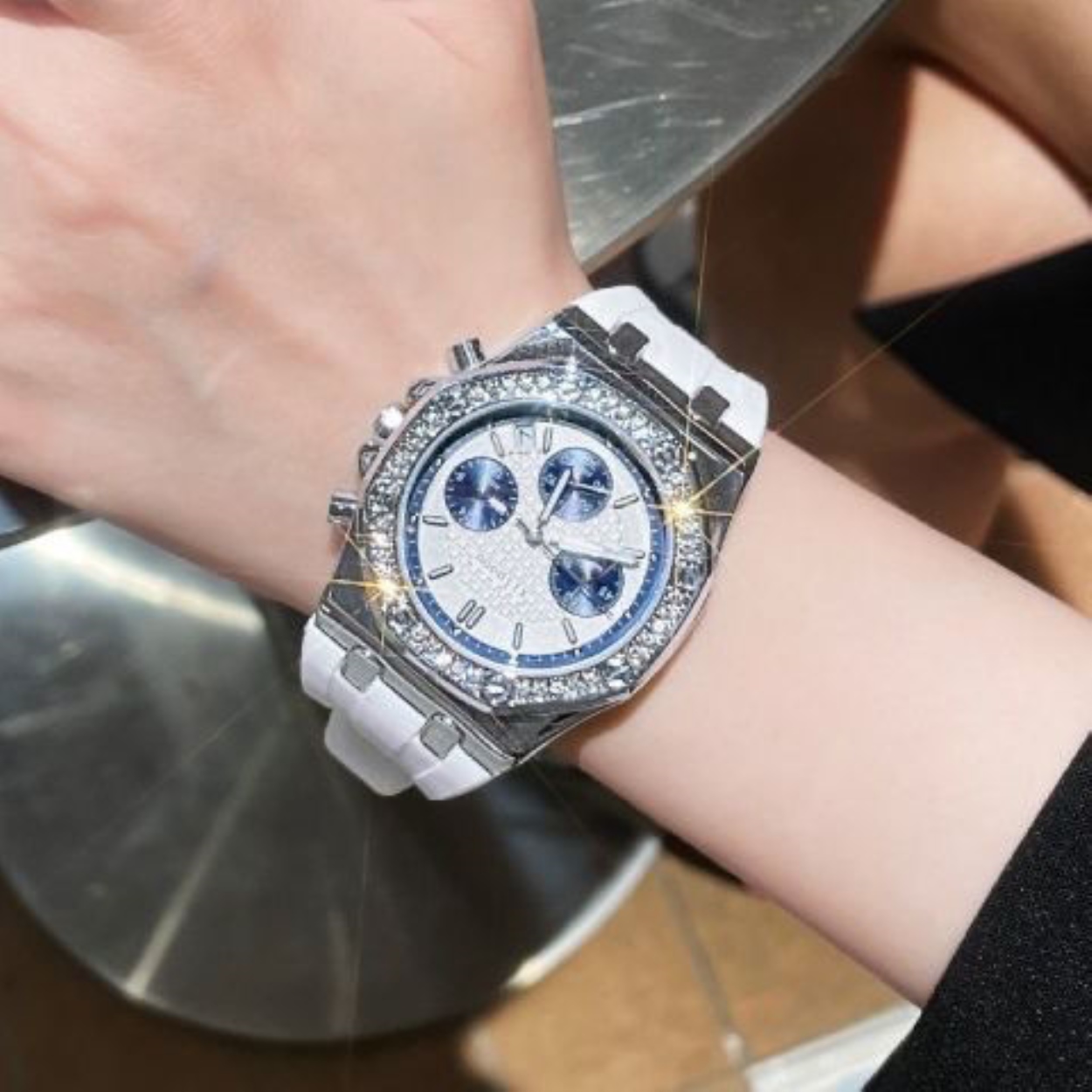 Large dial rainbow circle quartz movement six needle running seconds fashion high-end women's watch royal oak