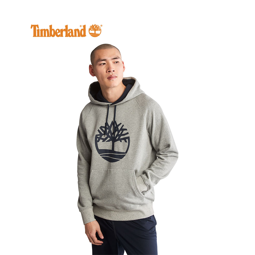 Timberland Men's Oyster River Tree-Logo Hoodie Medium Grey Heather